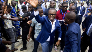 Romuald Wadagni campaigning in Cotonou, Benin, last month. He has been declared the country’s new president according to provisional results. Credit: Charles Placide Tossou/Reuters (via The New York Times)