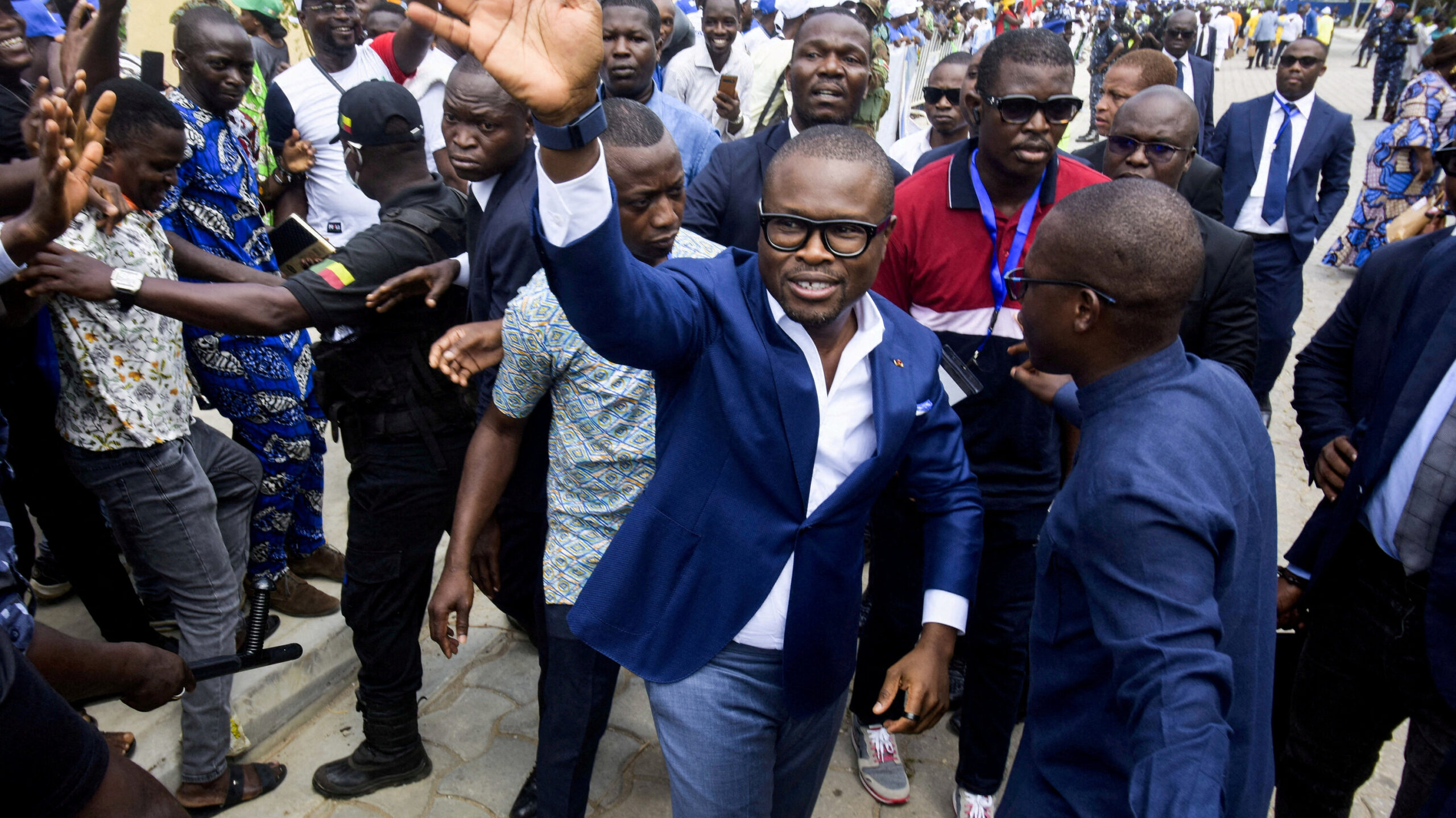 Romuald Wadagni campaigning in Cotonou, Benin, last month. He has been declared the country’s new president according to provisional results. Credit: Charles Placide Tossou/Reuters (via The New York Times)