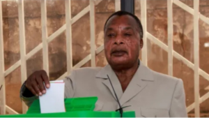 President Denis Sassou Nguesso casts his vote at a polling station in Brazzaville during the Republic of Congo’s presidential election, 15 March 2026. [Congo Presidency/Handout via Reuters]