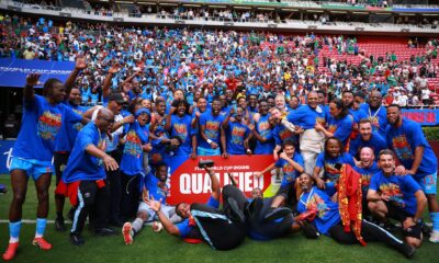 Les Leopards celebrate in Guadalajara, Mexico, after a 1-0 victory over Jamaica to secure FIFA World Cup qualification. Photo: @Leopards X’s account